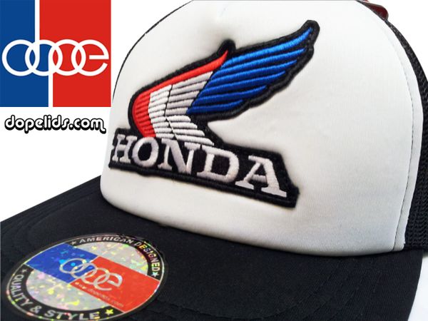 smartpatches Honda Vintage Wing Style Motorcycle Trucker Hat (B/W Hat R/W/B Wing)