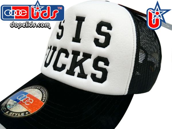 smart-patches ISIS SUCKS Trucker Hat (Black/White)