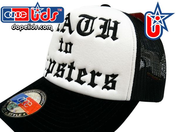 smart-patches DEATH TO HIPSTERS Trucker Hat (Black/White)