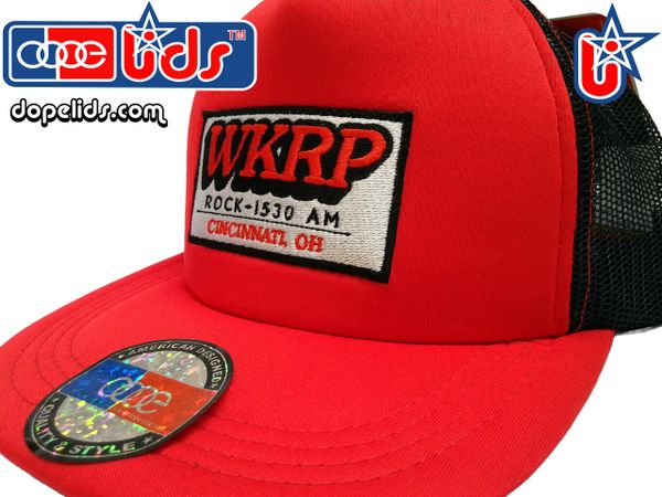 Vintage Style WKRP in Cincinnati Trucker Hat (Black/Red)