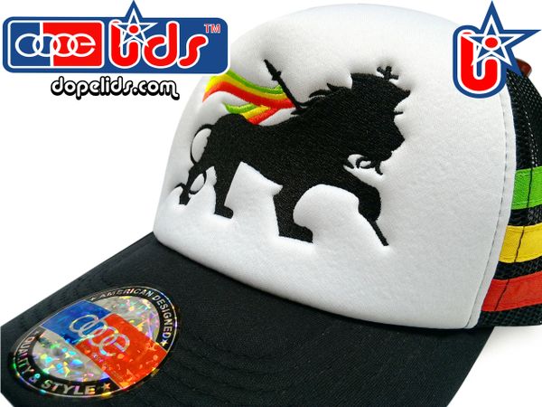 smartpatches "Lion of Judah" Rasta Vintage Style Trucker Hat (Rasta Stripes)