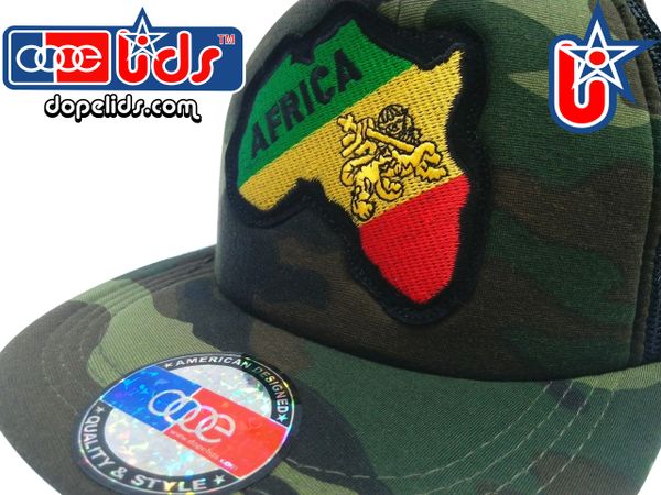 smartpatches "Africa Lion of Judah" Rasta Vintage Style Trucker Hat (Camo)