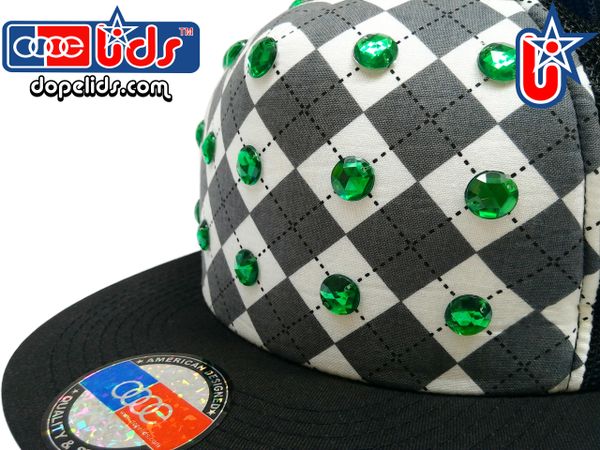smartpatches "Argyle" Green Rhinestone Bling Trucker Hat