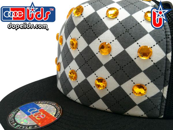 smartpatches "Argyle" Yellow Rhinestone Bling Trucker Hat