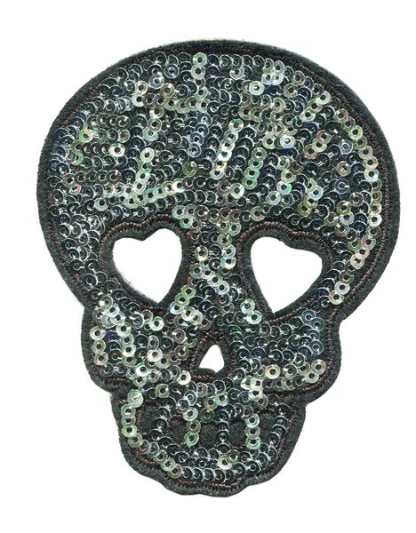 Skull Patch Silver Sequins 9cm
