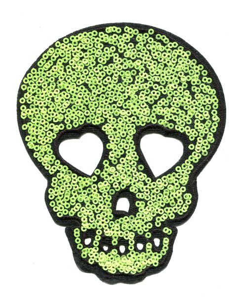 Skull Patch Green Sequins 13cm