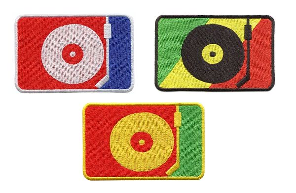 DJ Turntable Silhouette Hip Hop Rasta Patch 8cm x 5.5cm (3 Colors to Choose)