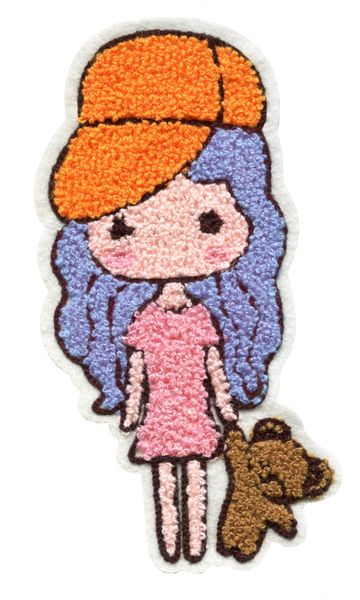 Large Chenille Girl and Teddy Bear Patch 19cm