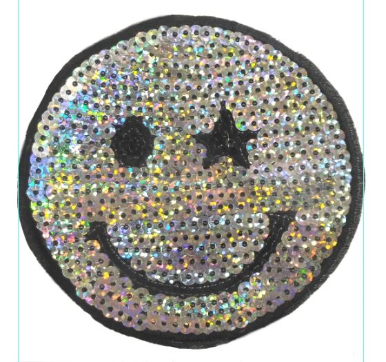Smiley Face Patch Vintage Style Sequins Smile Patch Badge 10cm