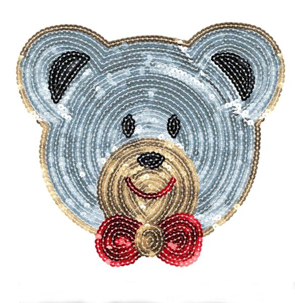 Teddy Bear Patch with Bow XXL Sequins (21cm)