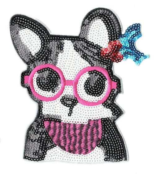 Boston Terrier Dog Patch Sequins XL Extra Large 14cm