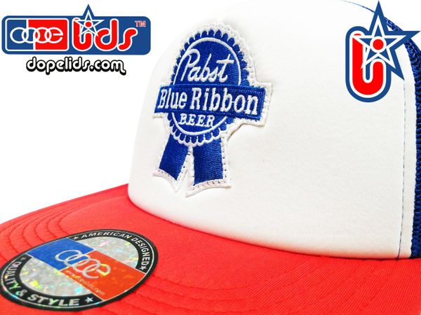 smartpatches Truckers Pabst Blue Ribbon PBR Vintage Style Trucker Hat (Red, White and Blue)