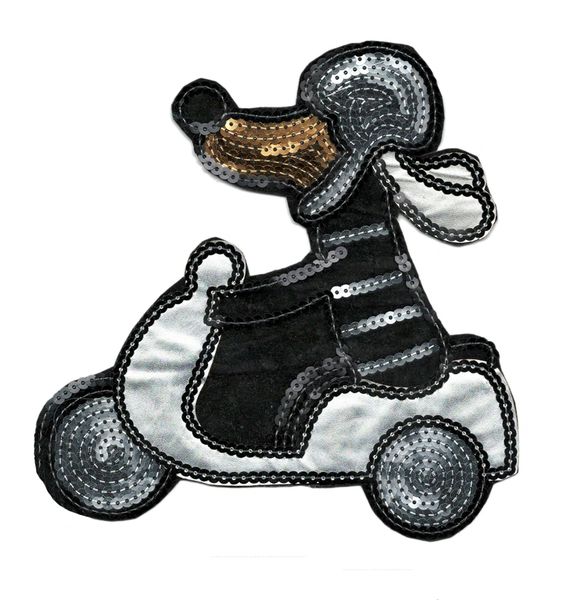 Dog on Vespa Patch Sequins 19cm