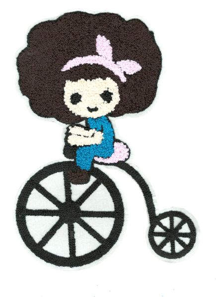 Cute Girl on Bicycle Chenille Patch XXL 27cm