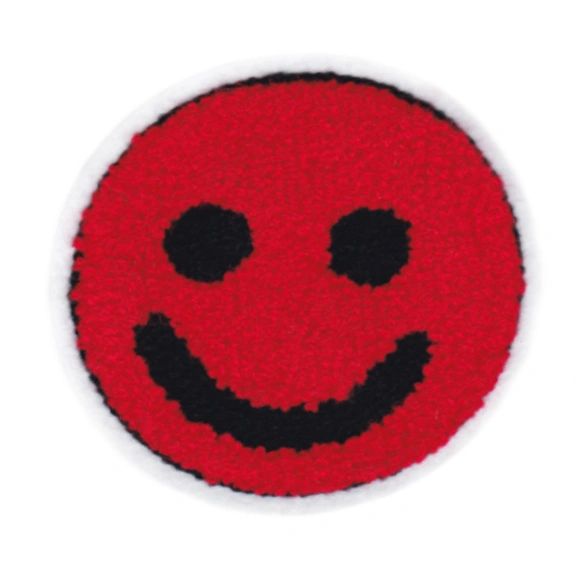 Red Chenille Smiley Face Patch Vintage Style Smile Badge 9.5cm