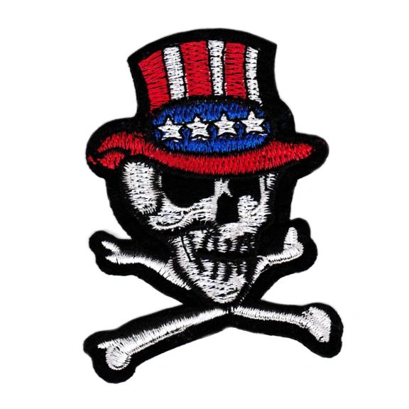 Large USA Tophat Skull Biker Patch 9cm