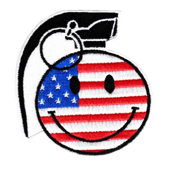American USA Flag Happy Smiley Face Grenade Patch 9cm