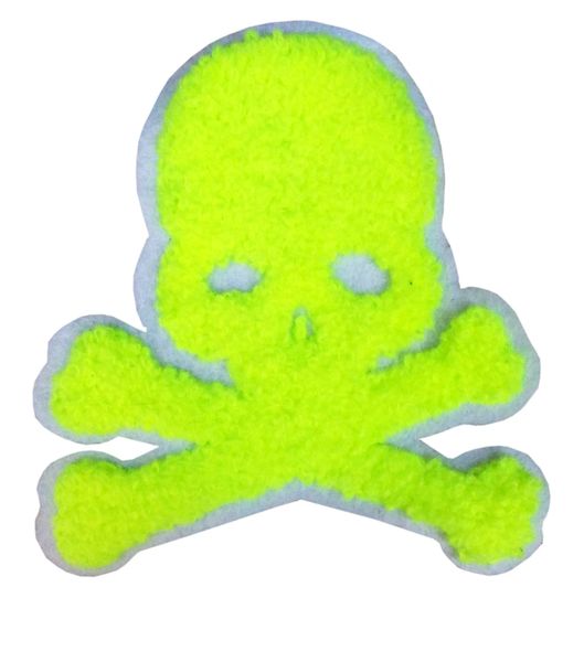 Cool Neon Green Chenille Skull Patch 9.5cm