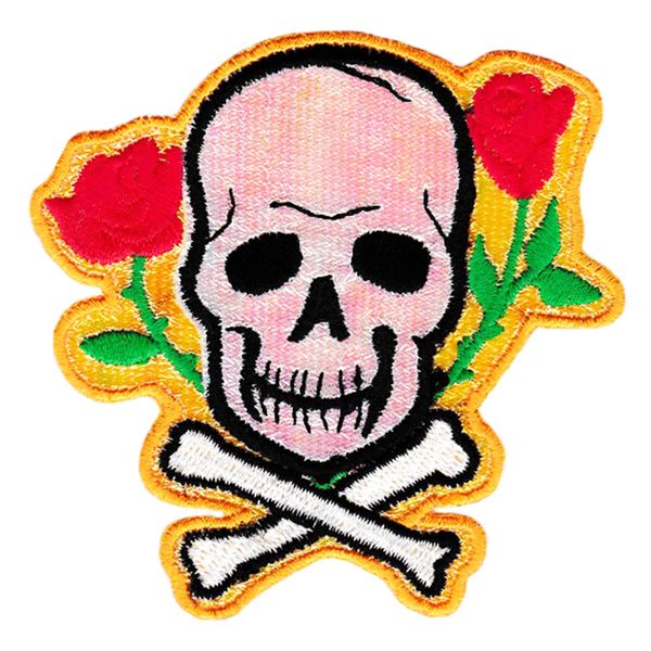 Cute Skull Crossbones & Roses Patch 9cm Applique