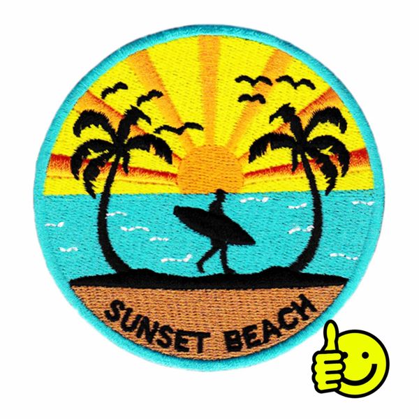 Vintage Style 80's Surfing Surfer Sunset Beach Patch 9cm