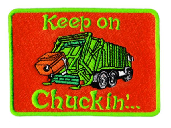 Vintage Style 70's 80's Keep on Chuckin' Truckin Garbage Truck Trucker Patch 10cm Applique