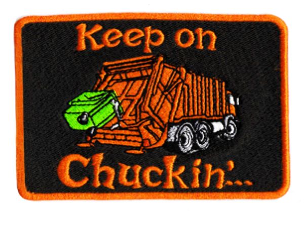 Vintage Style 70's 80's Keep on Chuckin' Truckin Garbage Truck Trucker Patch 10cm Applique