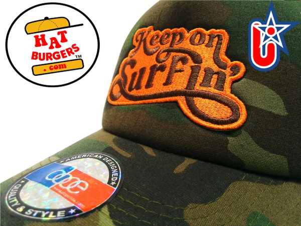 smartpatches Truckers Keep on Surfin Surfing Trucker Hat Curved Bill (Camo)