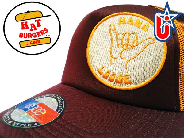 smartpatches Truckers Hang Loose Surfing Trucker Hat Curved Bill (Cinnamon & Orange)