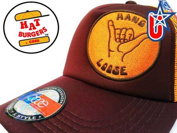 smartpatches Truckers Hang Loose Surfing Trucker Hat Curved Bill (Cinnamon & Orange)