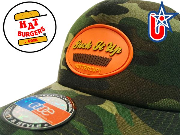 smARTpatches Truckers "Suck It Up Buttercup" Trucker Hat Curved Bill (Camo)