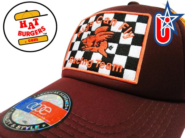 smARTpatches Truckers "Pigs Can Fly" Racing Trucker Hat Curved Bill (Cinnamon & Orange)