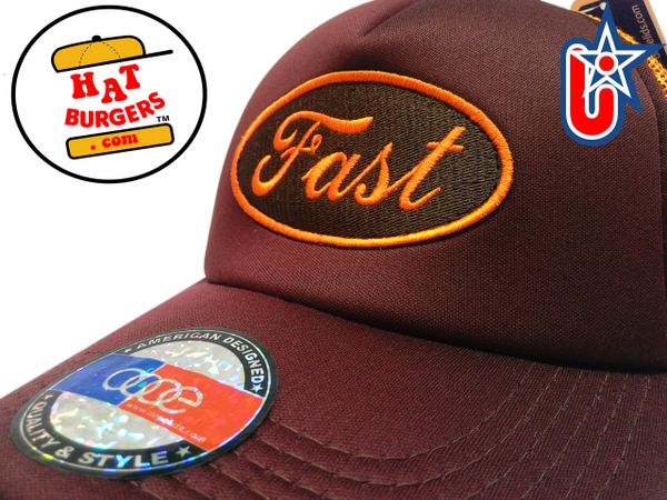 smARTpatches Truckers "Fast" Racing Trucker Hat Curved Bill (Cinnamon & Orange)