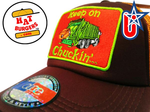 smARTpatches Truckers "Keep on Chuckin" Keep on Truckin 70's Garbage Truck Trucker Hat Curved Bill (Cinnamon & Orange)