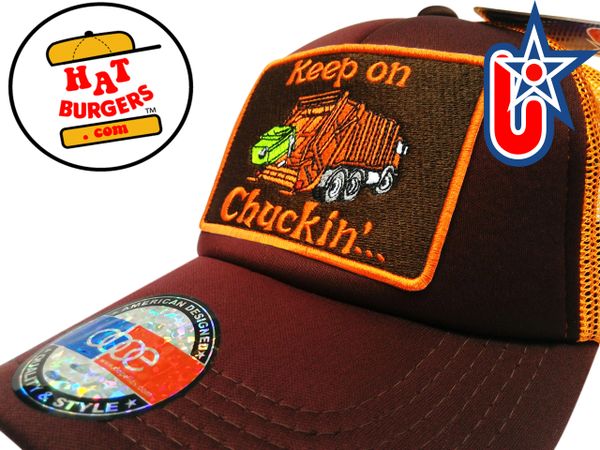 smARTpatches Truckers "Keep on Chuckin" Keep on Truckin 70's Garbage Truck Trucker Hat Curved Bill (Cinnamon & Orange)