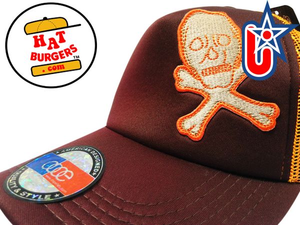 smARTpatches Truckers Skull Trucker Hat Curved Bill (Cinnamon & Orange)