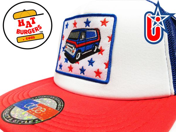 smARTpatches Truckers Keep on Truckin Vintage Custom 70's Van Trucker Hat (Red/White/Blue)