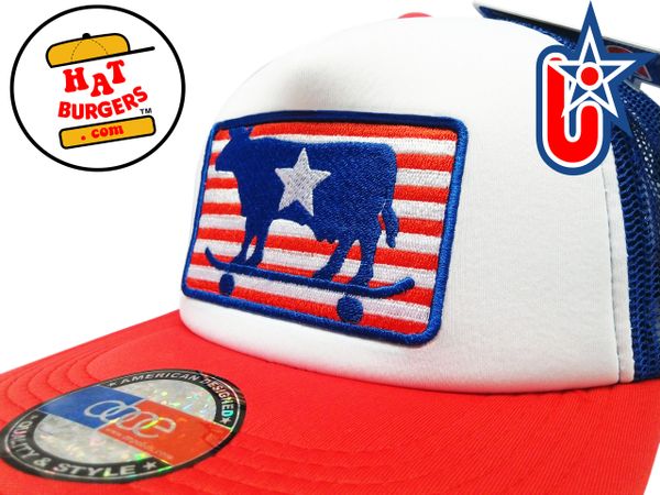 smARTpatches Truckers USA American Skater Cow Trucker Hat (One Star - Red/White/Blue)