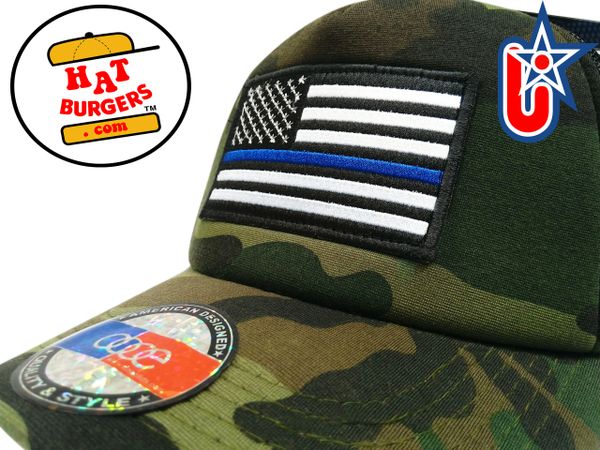 smARTpatches Truckers BLM Blue LIves Matter Trucker Hat Curved Bill (Camo)