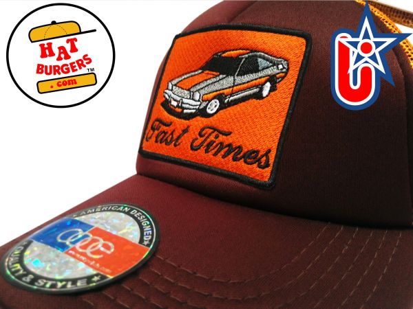 smARTpatches Truckers "Fast Times" Vintage 70's Sports Car Trucker Hat (Cinnamon & Orange)