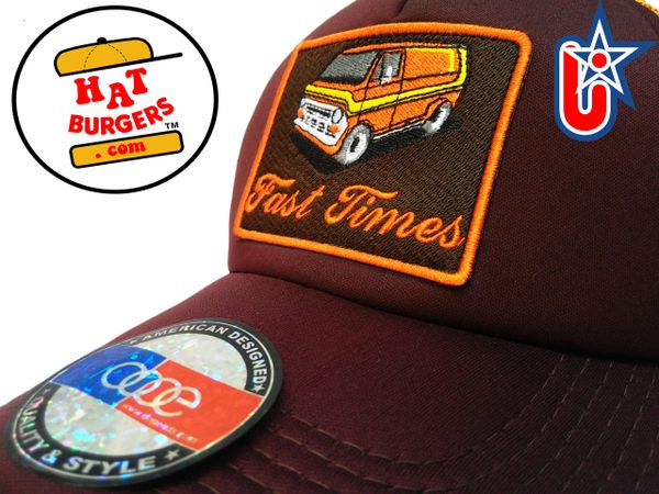 smARTpatches Truckers "Fast Times" Vintage Custom Van Trucker Hat (Cinnamon & Orange)