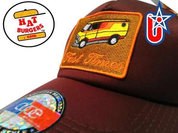 smARTpatches Truckers "Fast Times" Vintage Custom Van Trucker Hat (Cinnamon & Orange)