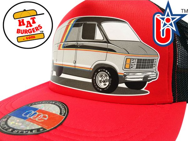 smARTpatches Truckers 70's Custom Van Trucker Hat (Red & Black)