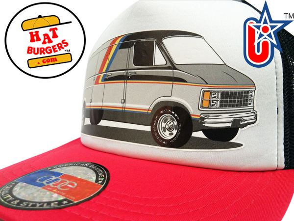 smARTpatches Truckers 70's Custom Van Trucker Hat (Red, Black & White)