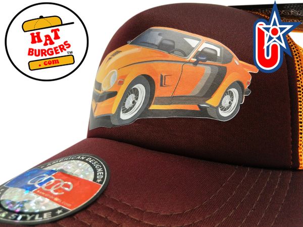 smARTpatches Truckers 70's Sports Car Trucker Hat (Orange & Cinnamon)