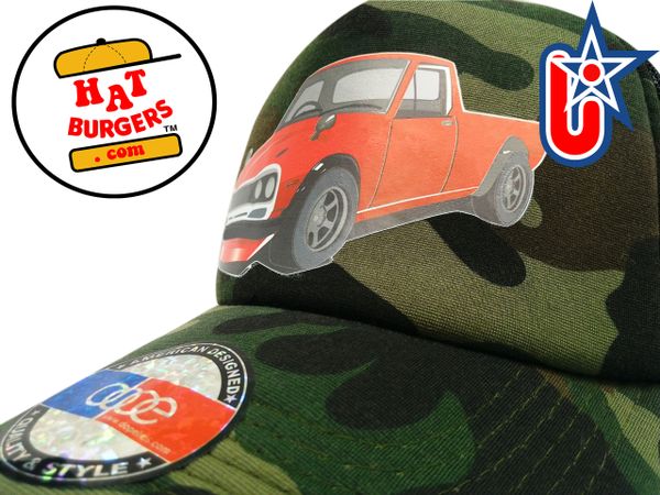 smARTpatches Truckers 70's Pickup Truck Trucker Hat Curved Bill (Red Truck, Camo)