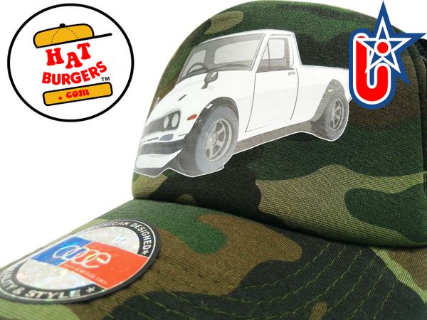 smARTpatches Truckers 70's Pickup Truck Trucker Hat Curved Bill (White Truck, Camo)