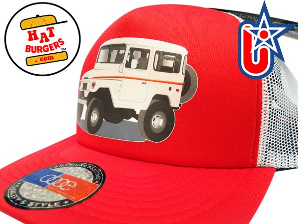 smARTpatches Truckers 70's 4 x 4 Truck Trucker Hat (Off White Truck, Red & White)