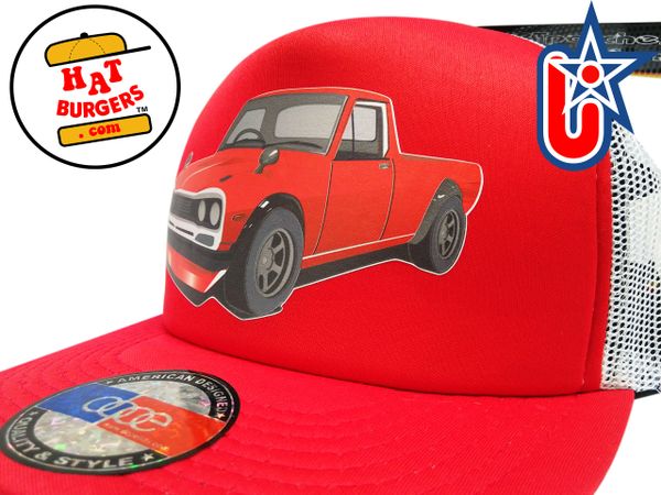 smARTpatches Truckers 70's Pickup Truck Trucker Hat (Red Truck, Red & White)