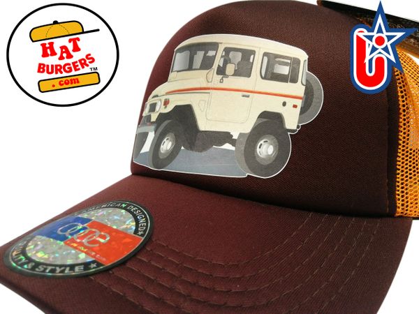 smARTpatches Truckers 70's 4 x 4 Truck Trucker Hat Curved Bill (Cream Truck,Orange & Cinnamon)