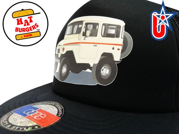 smARTpatches Truckers 70's 4 x 4 Truck Trucker Hat (Tan Truck, Solid Black)